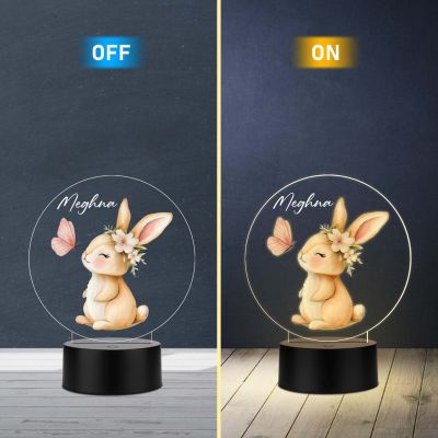 Personalized Bunny with Butterfly UV Print 3D LED Night Light – Warm White Birthday Return Gift for Kids